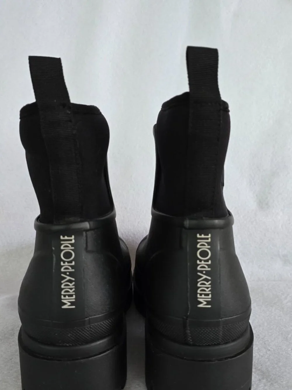 Merry People Black Ankle Rain Boots — Like New / Chunky Lug Sole